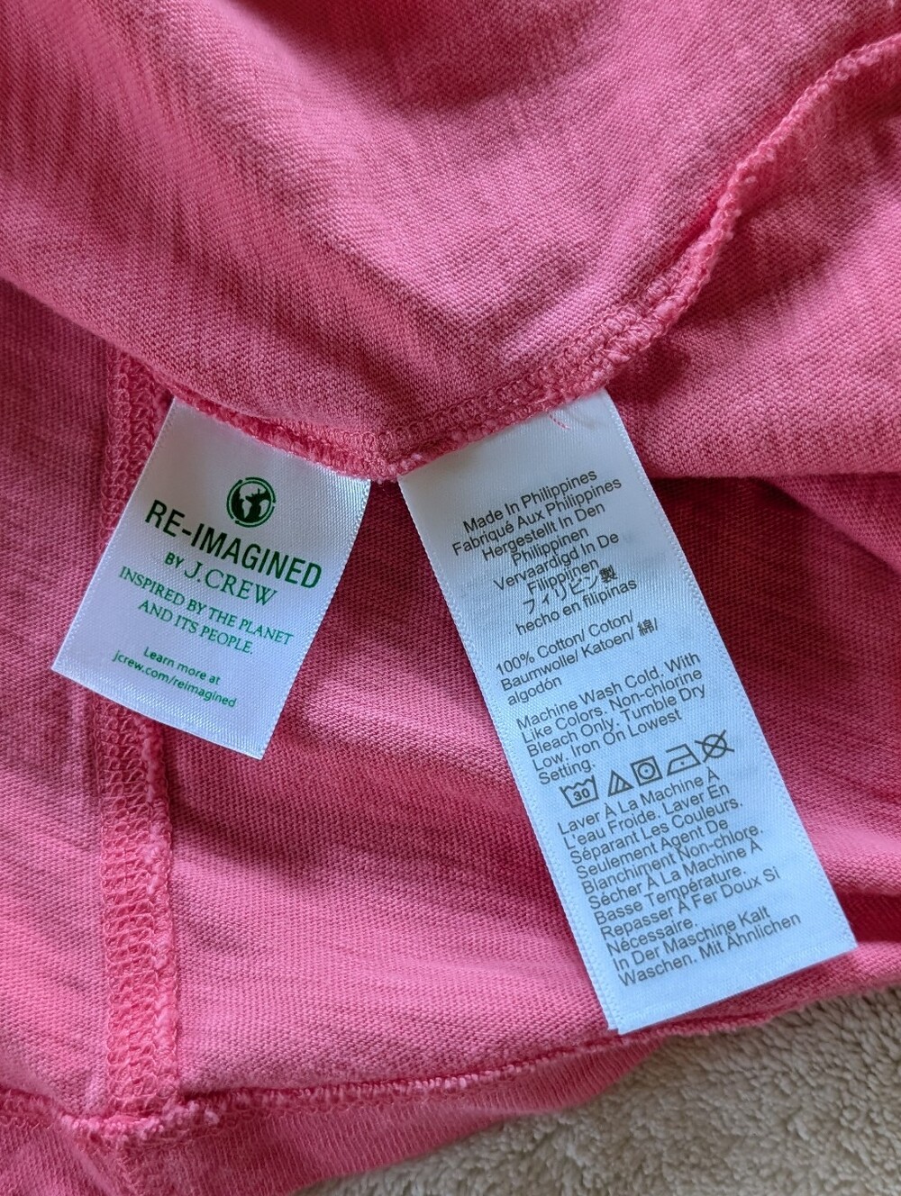 J. Crew Pink Long Sleeve Girlfriend Tshirt Tee 100% Cotton Re-Imagined Women XL - Picture 7 of 8